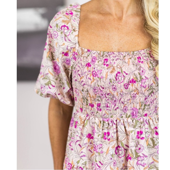 Pink Floral Puff Sleeve Cassie Dress- BRIDGERTON VIBES - Picture 5 of 7